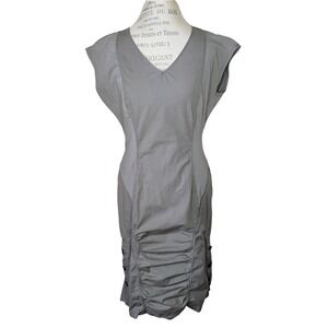 XCVI Green Dress Size Medium Ruched Mixed Media Military Minimalist   Structured